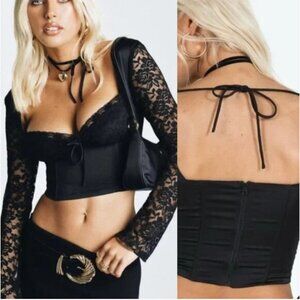 Princess Polly Black Lace Long Sleeve Crop Top